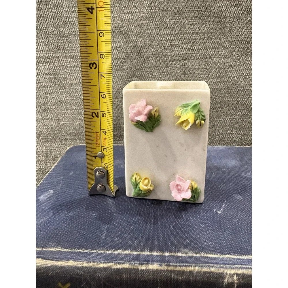 Vintage Porcelain Match Box Holder With Applied Flowers And‎ Matches
